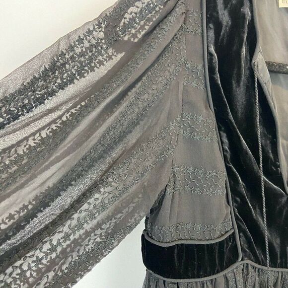 Ulla Johnson Riya Blouse Women's size 4 Black Silk Sheer Velvet Embroidered Top - Picture 3 of 6